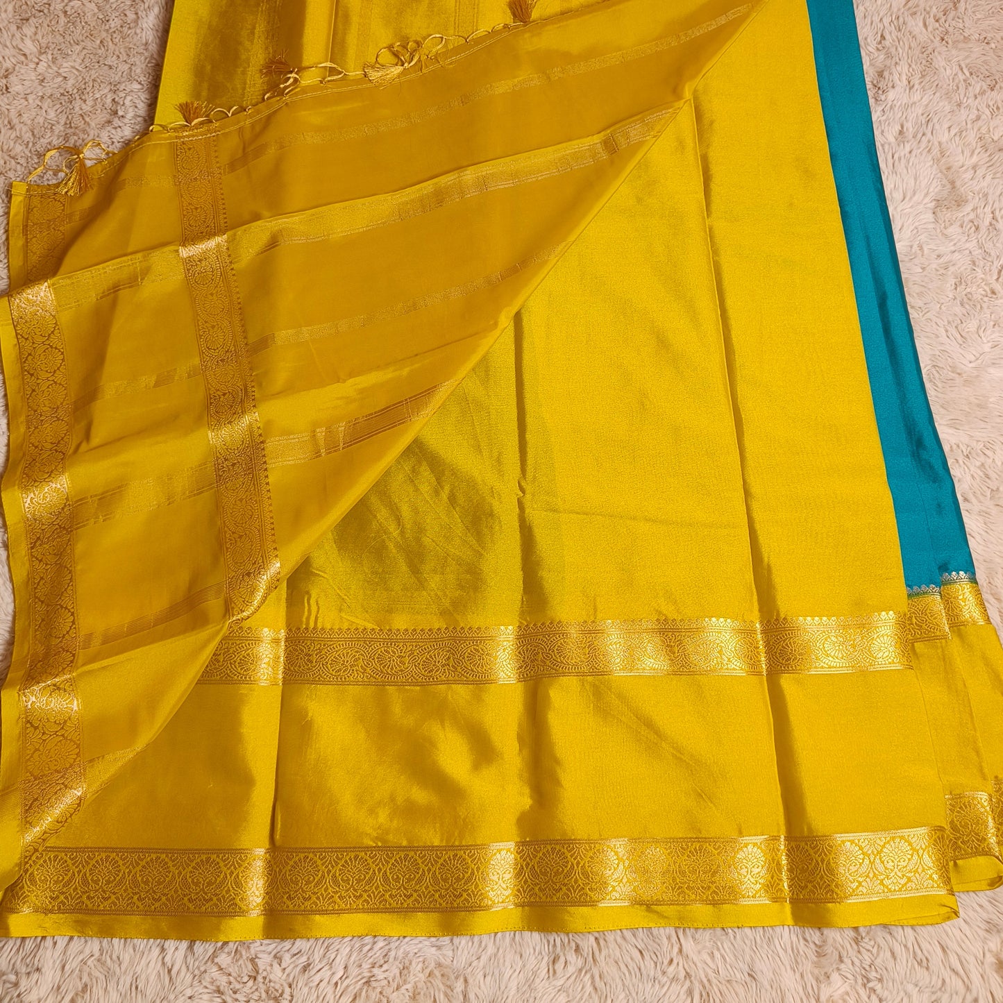 Rama blue semi mysore crepe bentex border