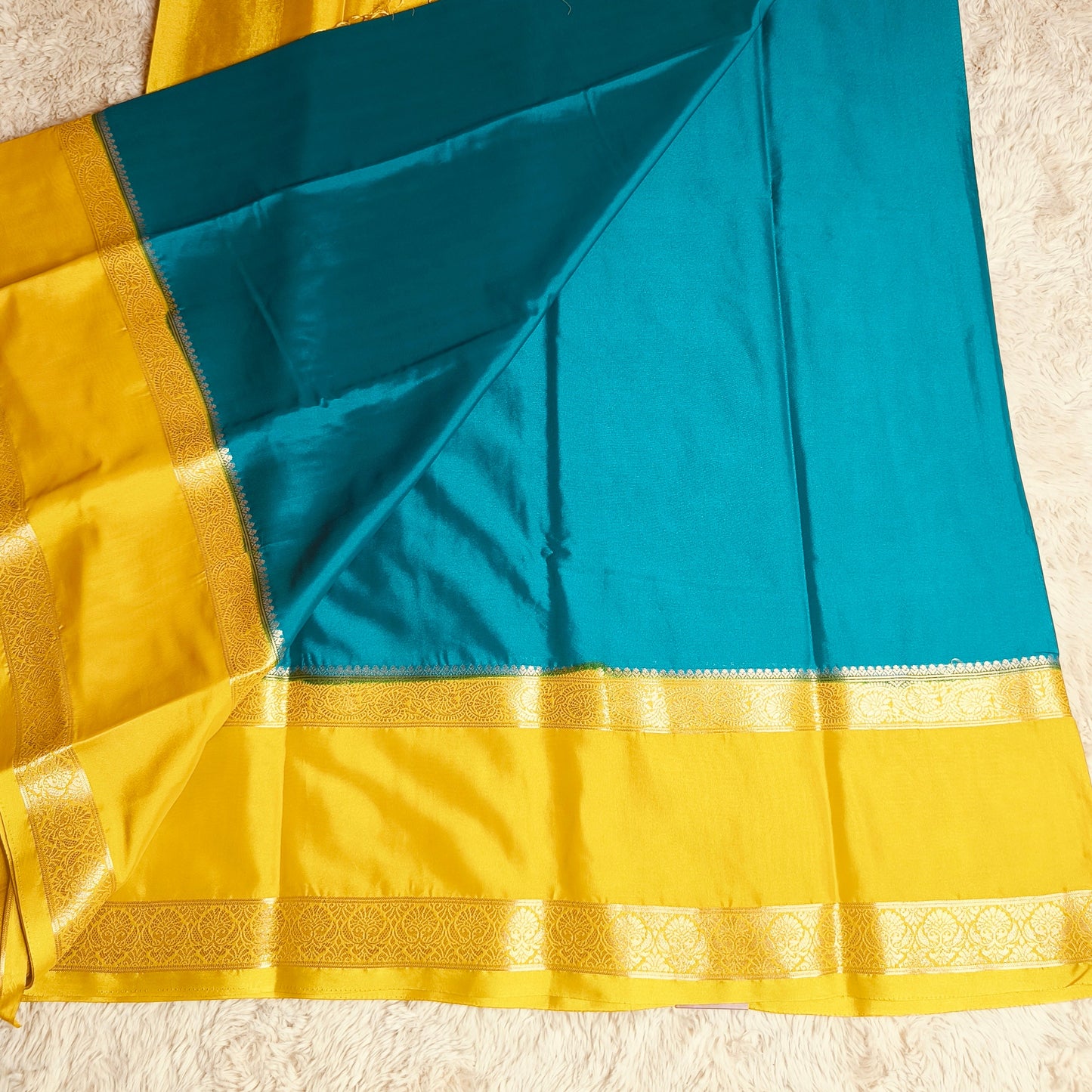 Rama blue semi mysore crepe bentex border