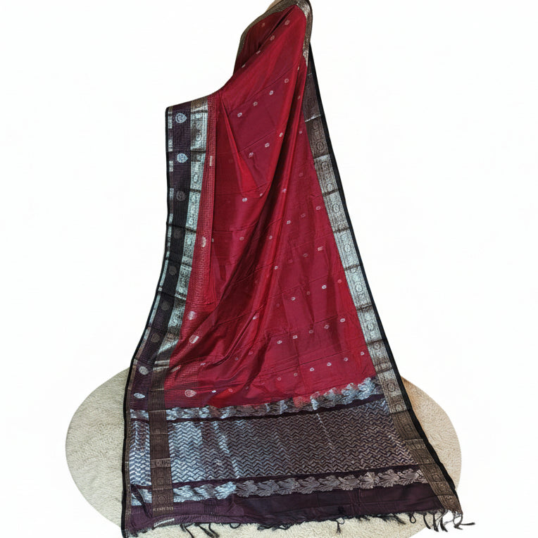 Brick red pure mangalagiri pattu saree