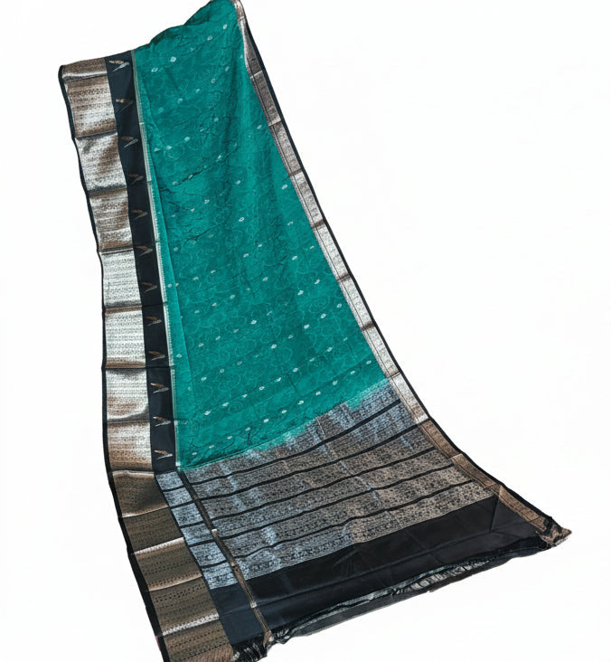 Teal blue pure mangalagiri pattu saree