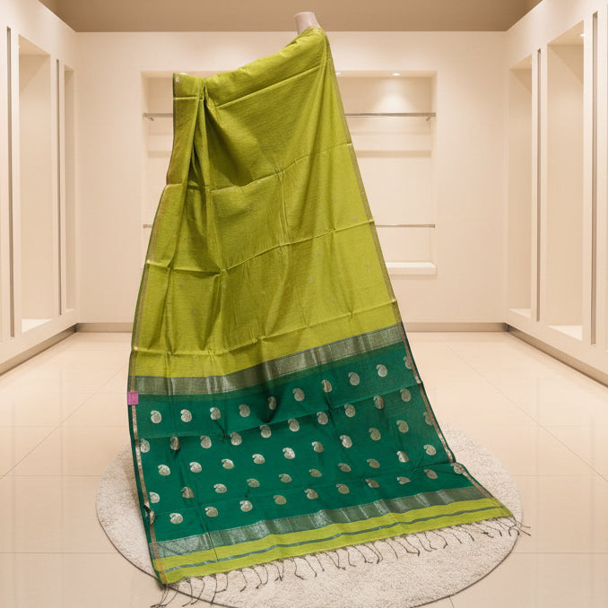 Green with bottle green maheshwari silk cotton saree