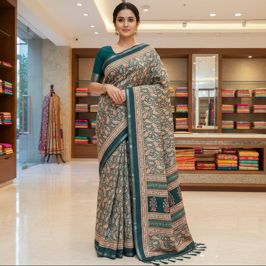 Green kosha silk muslin saree
