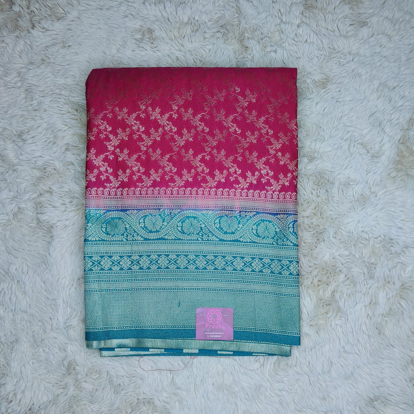 Pink color viscose crepe brocade saree