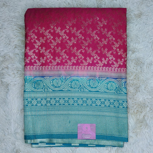 Pink color viscose crepe brocade saree