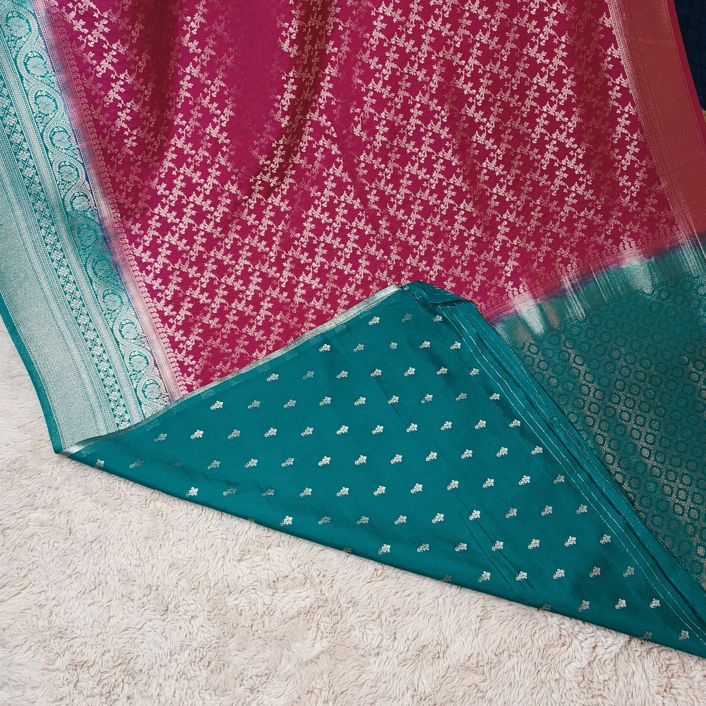 Pink color viscose crepe brocade saree