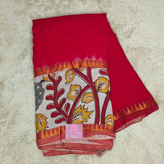 Red color chennur silk kalamkari gap border saree