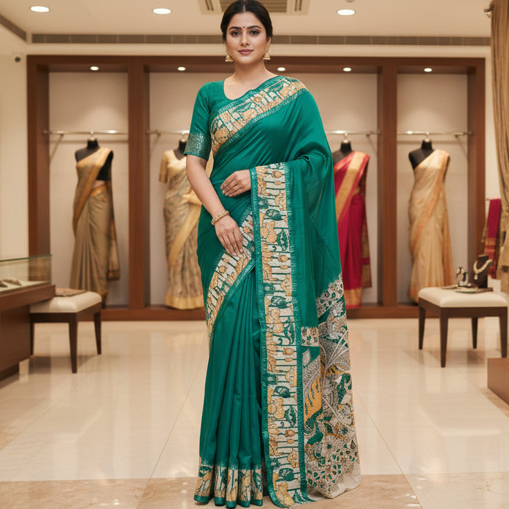 Rama green chennur silk kalamkari saree
