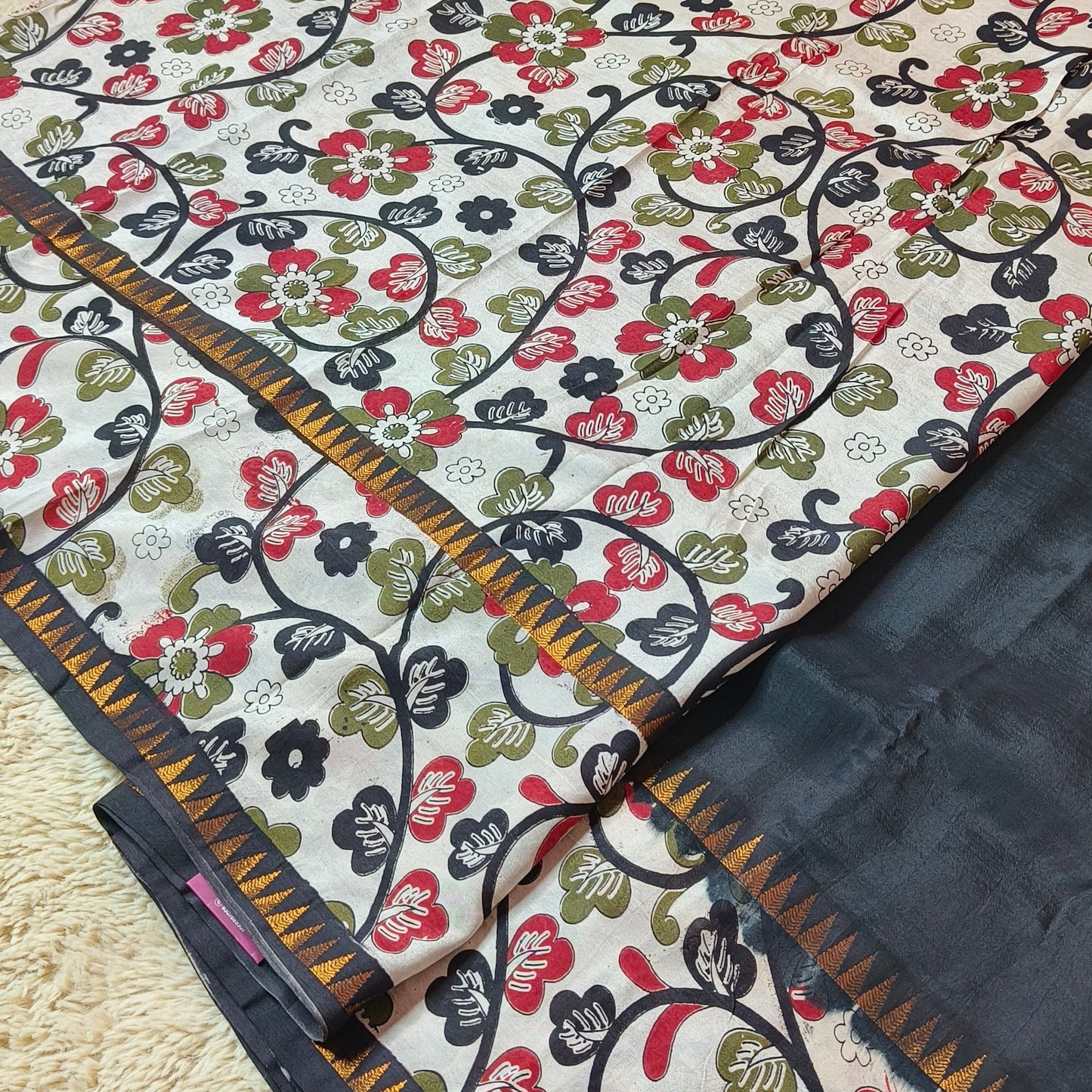 Black chennuer silk kalamkari saree