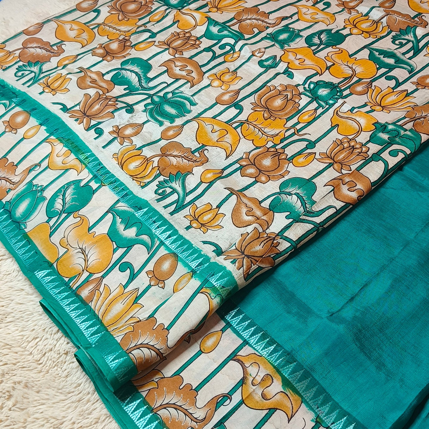 Rama green chennur silk kalamkari saree
