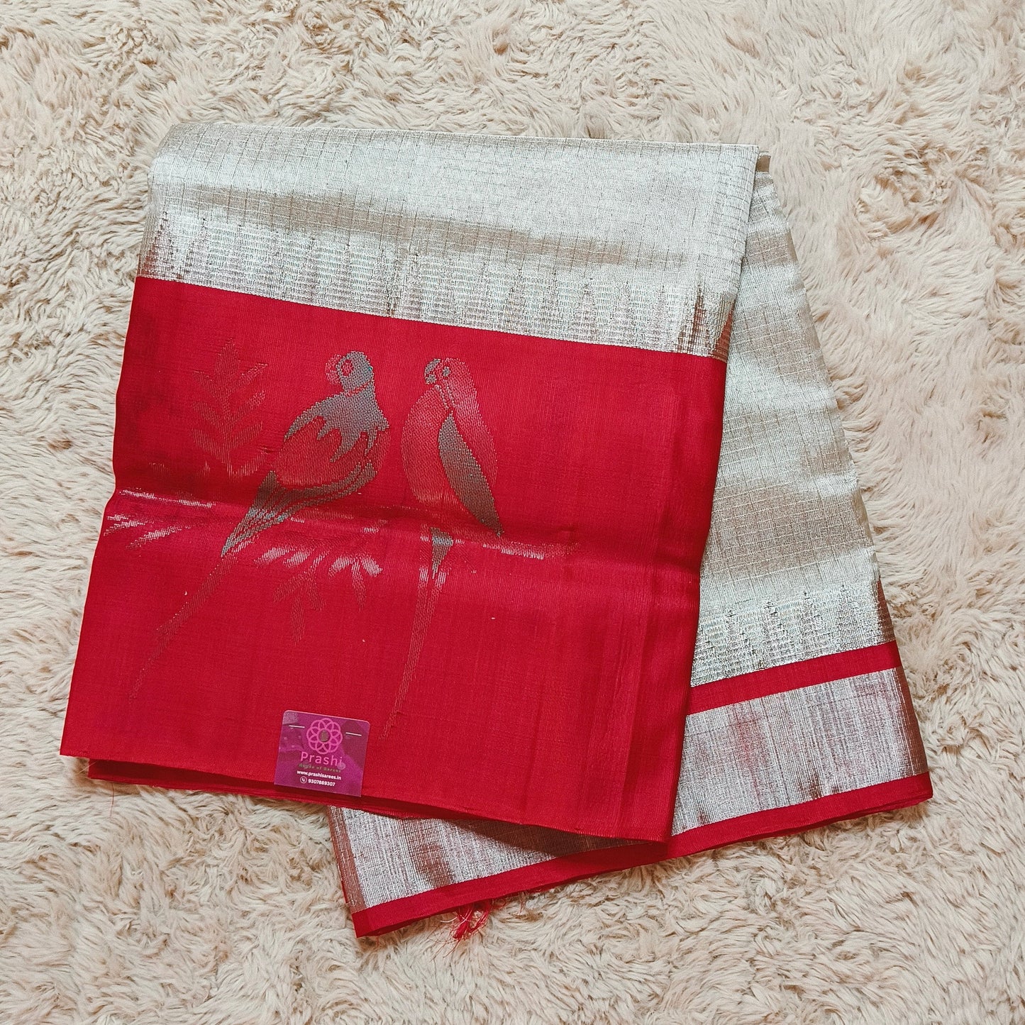 Half white and red border double tissue venkatagiri silk saree