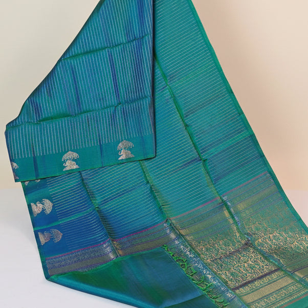 Peacock blue  pure pattu handloom silk saree