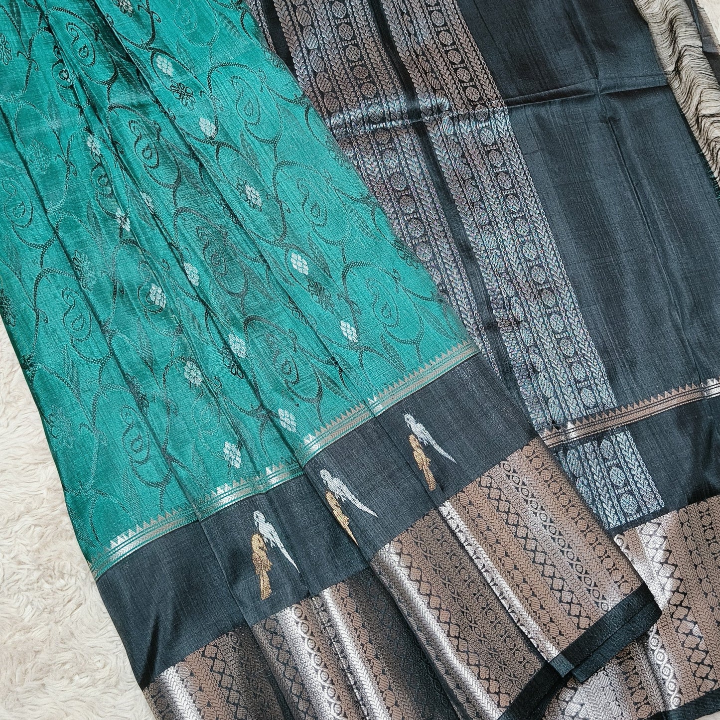 Teal blue pure mangalagiri pattu saree