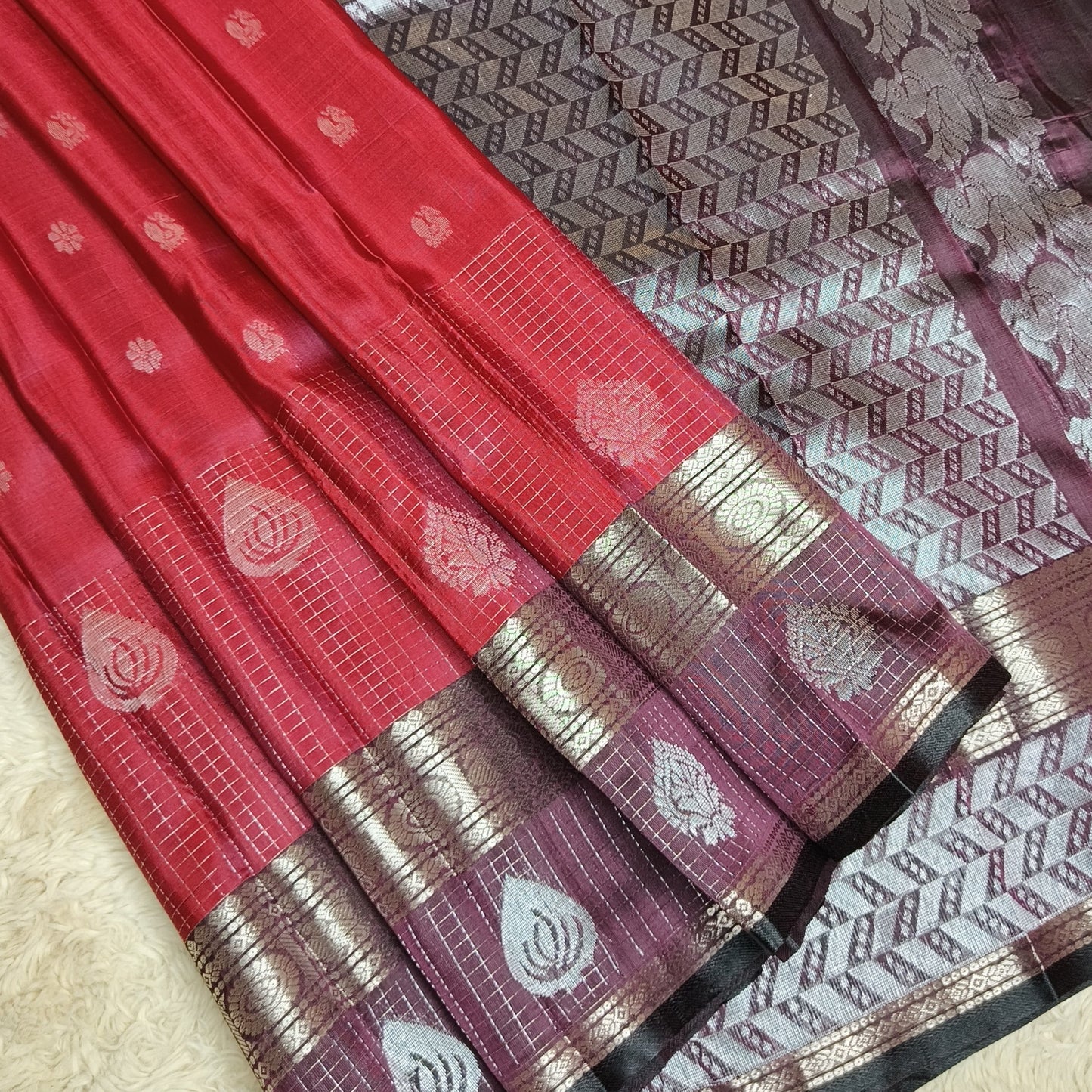 Brick red pure mangalagiri pattu saree