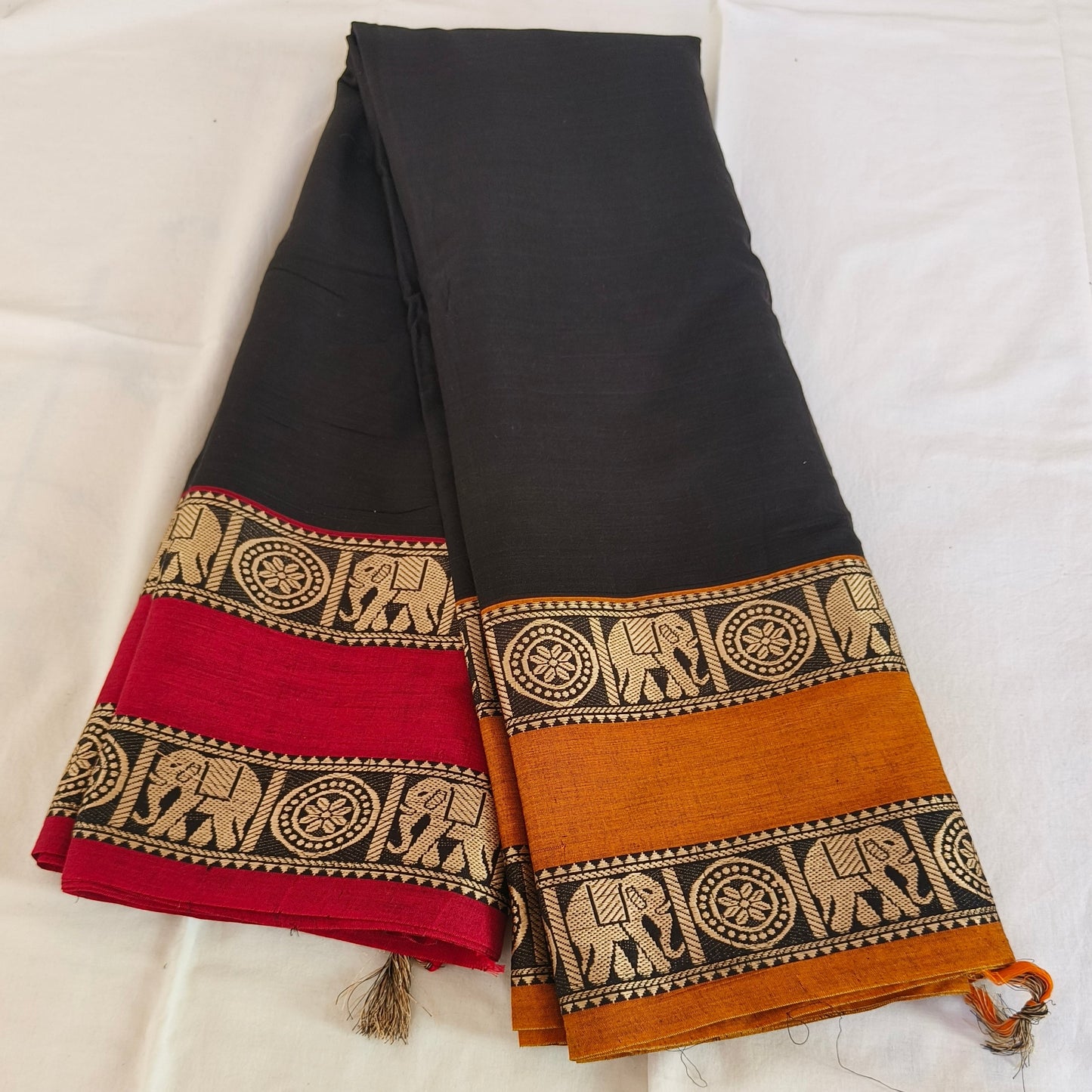 Black pure handloom narayanpet ganga jamuna border cotton saree