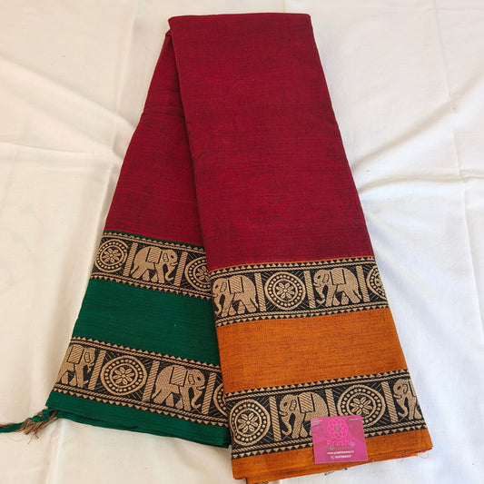 Maroon pure handloom narayanpet ganga jamuna border cotton saree