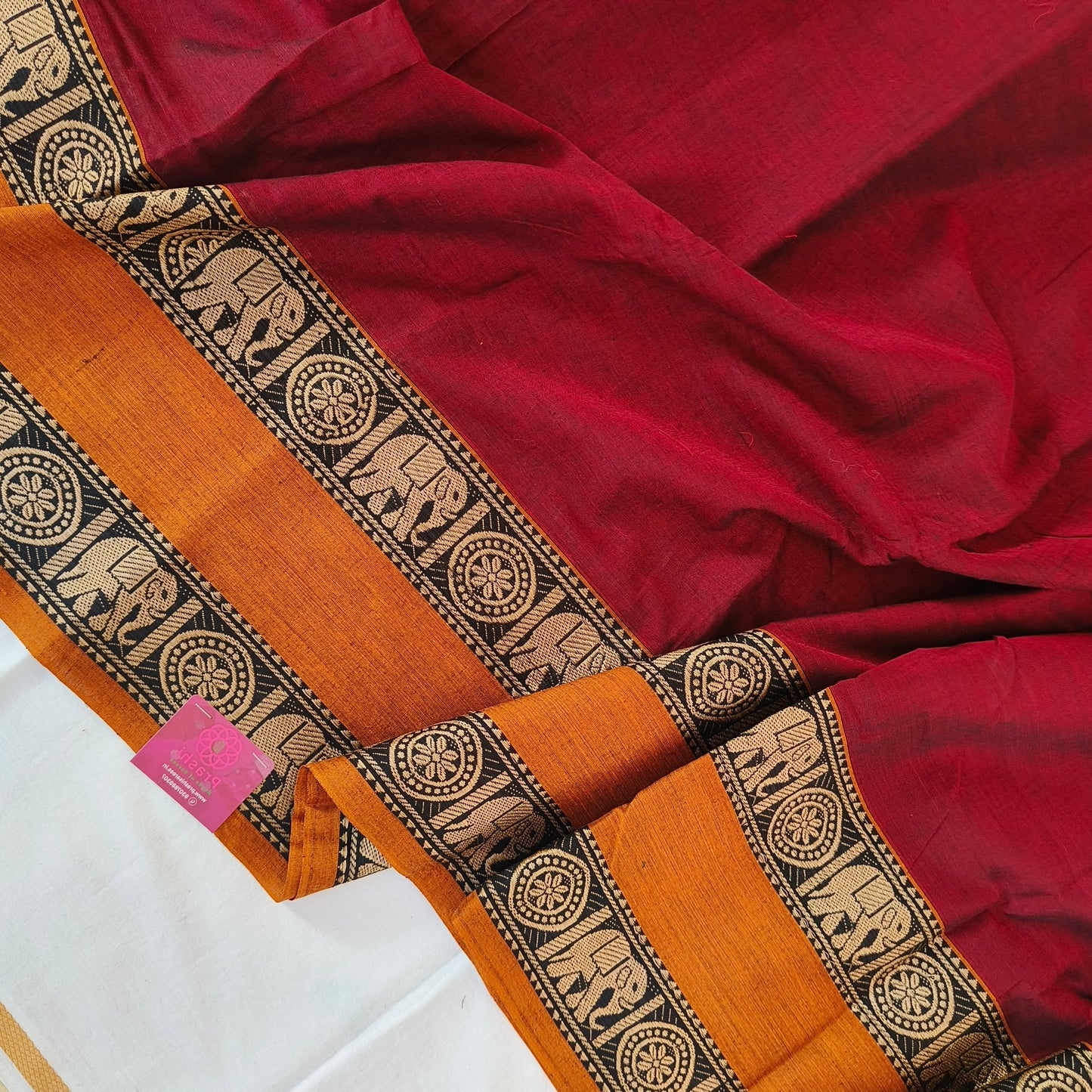 Maroon pure handloom narayanpet ganga jamuna border cotton saree
