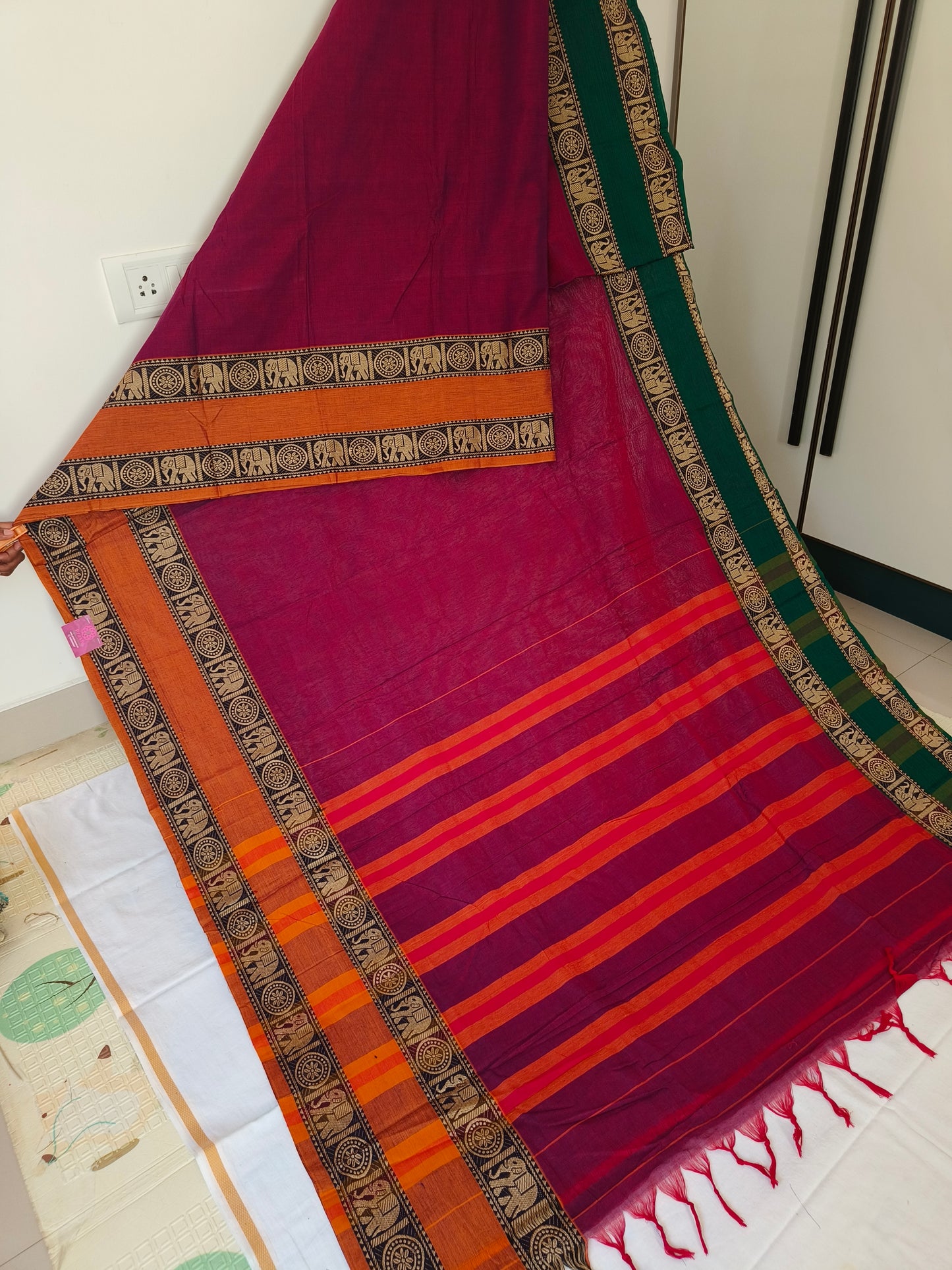 Pink pure handloom narayanpet ganga jamuna border