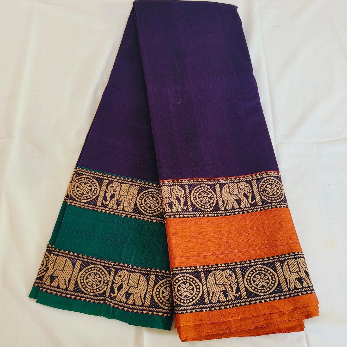Purple pure handloom narayanpet ganga jamuna border cotton saree