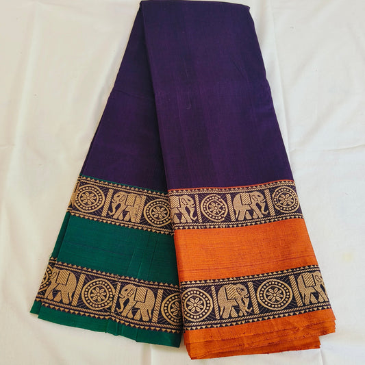 Purple pure handloom narayanpet ganga jamuna border cotton saree