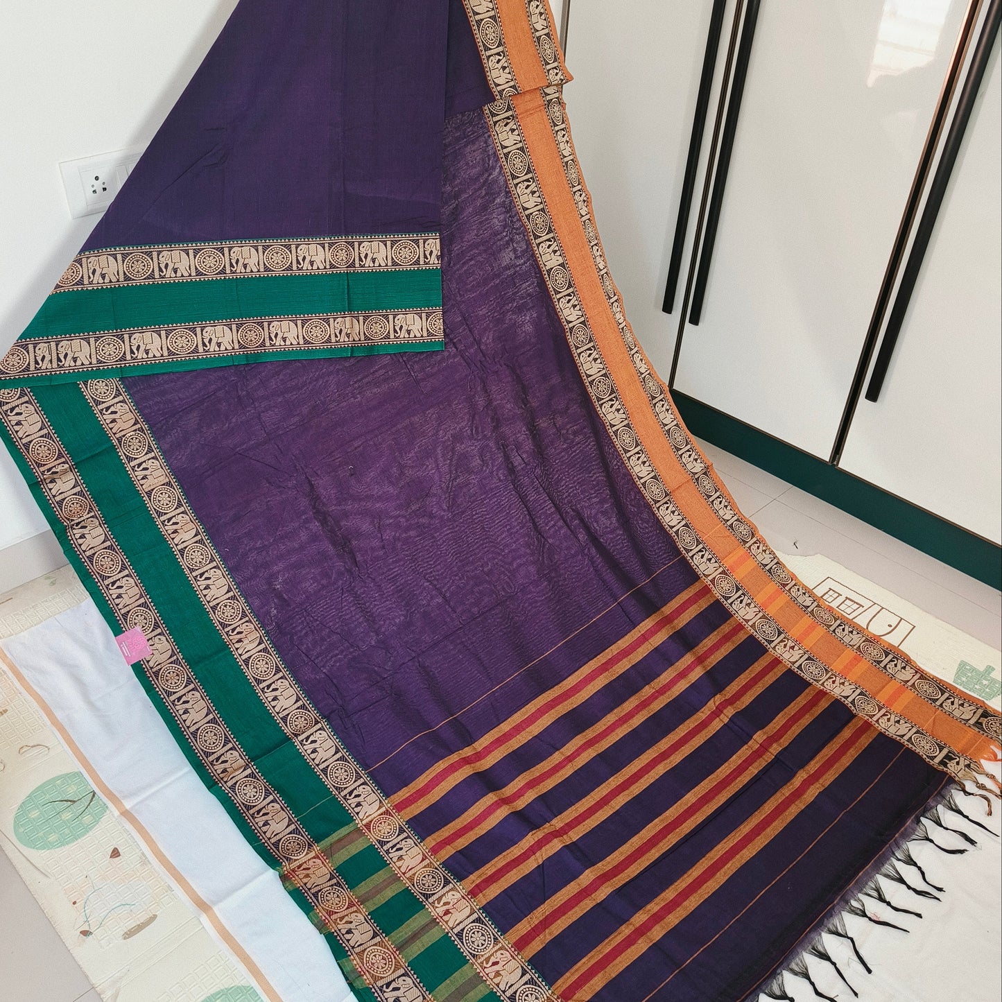 Purple pure handloom narayanpet ganga jamuna border cotton saree