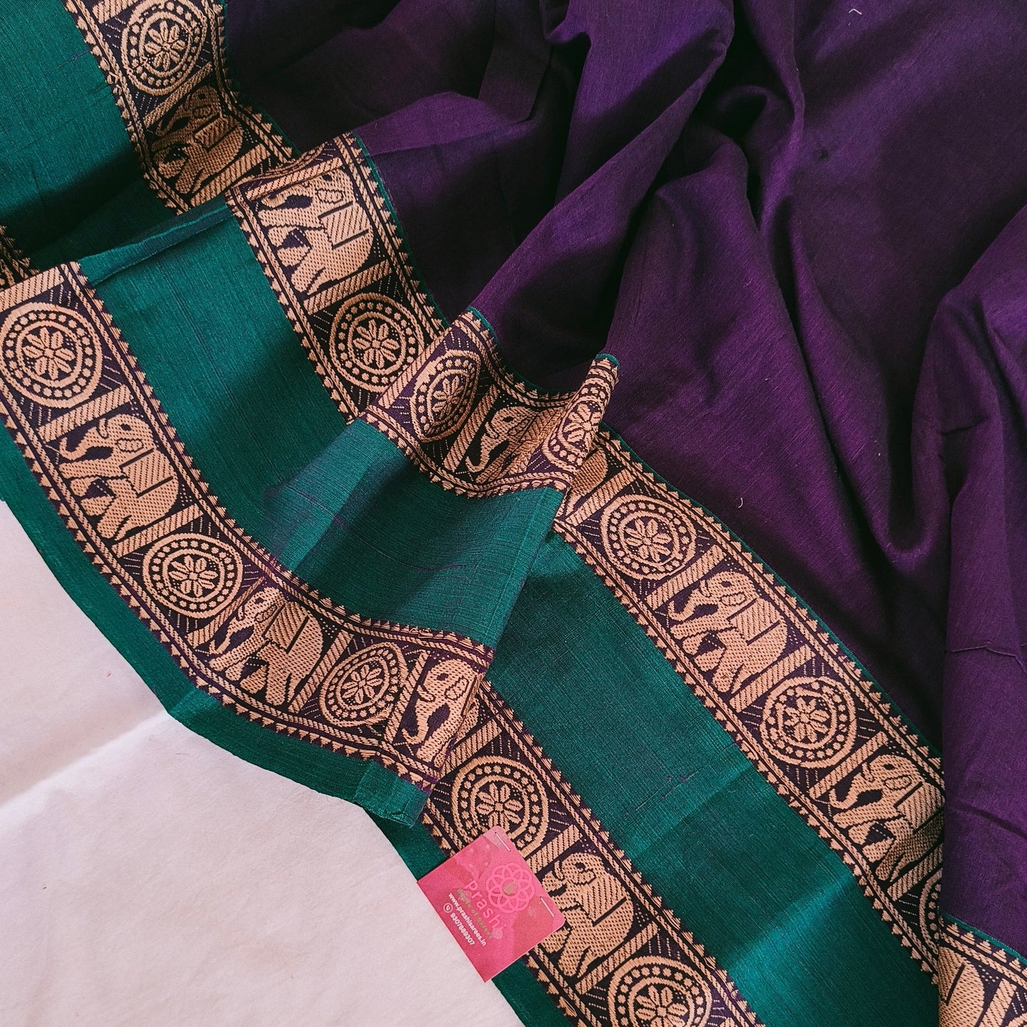 Purple pure handloom narayanpet ganga jamuna border cotton saree