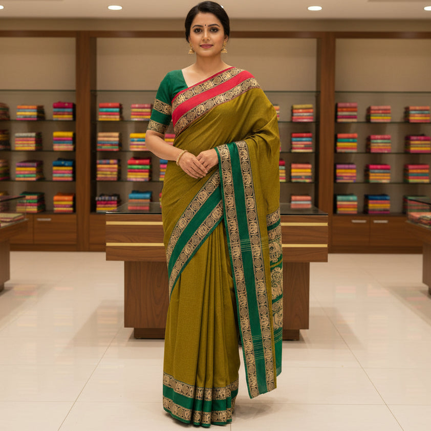 Mante green pure handloom narayanpet ganga jamuna border