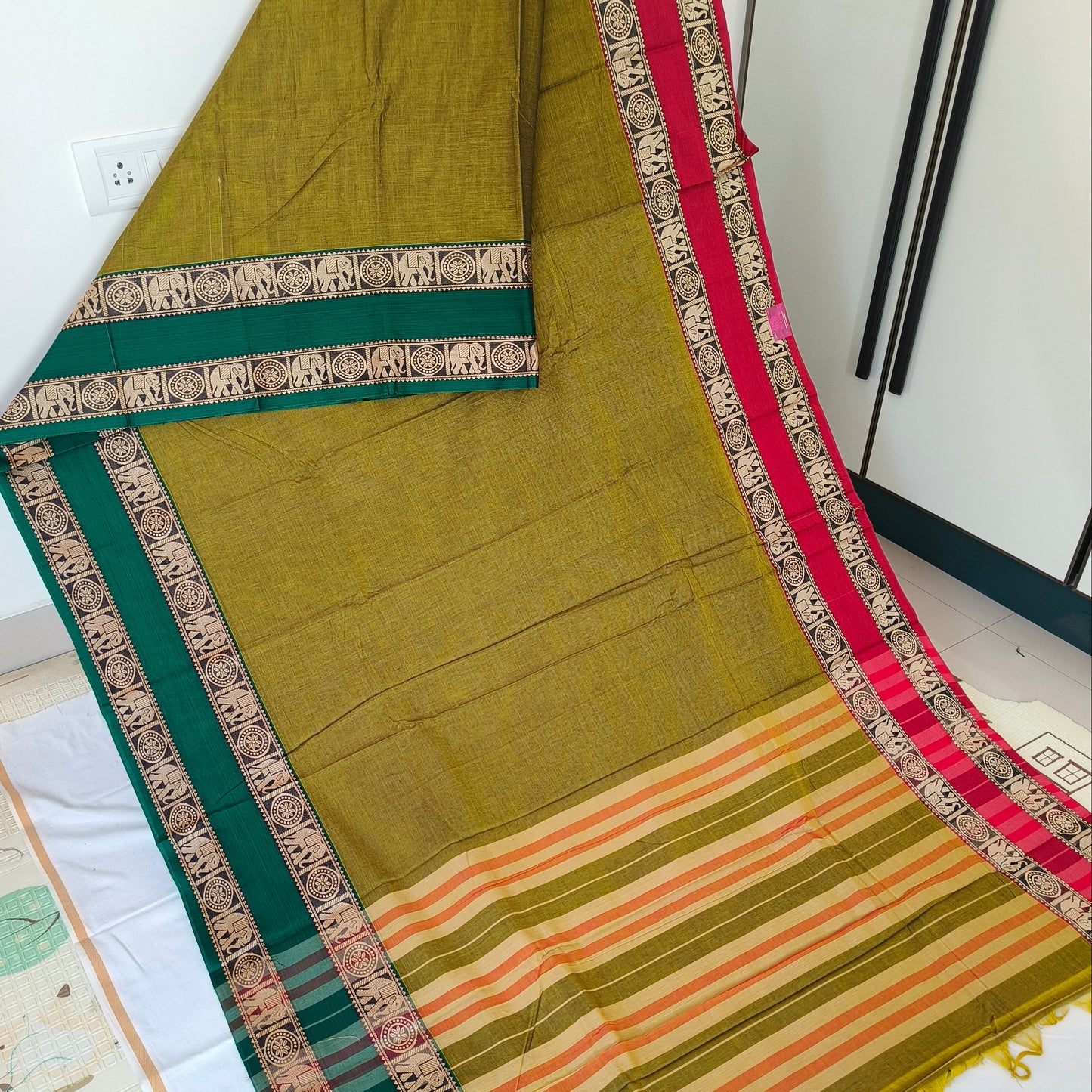 Mante green pure handloom narayanpet ganga jamuna border