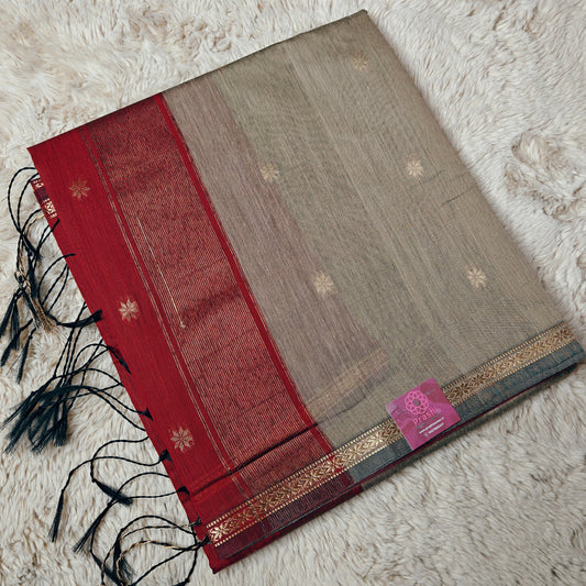 Grey with maroon maheshwari silk cotton saree