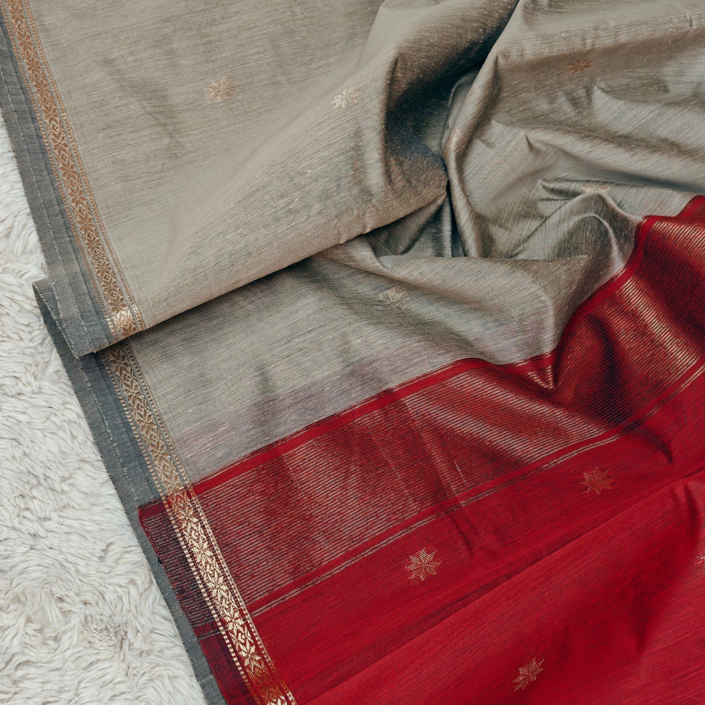 Grey with maroon maheshwari silk cotton saree