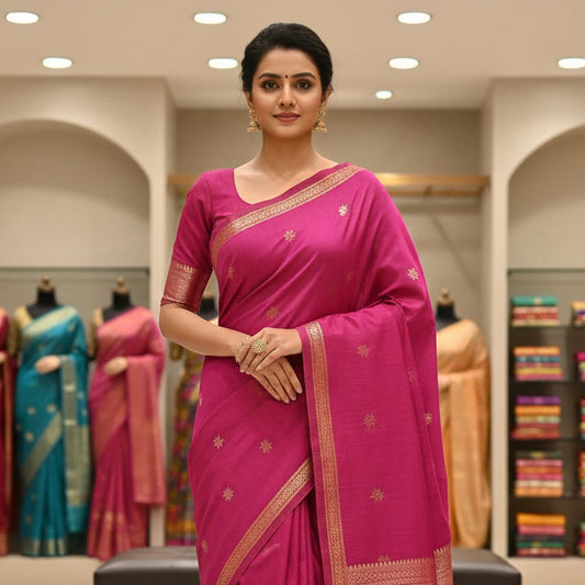 PINK maheshwari silk cotton saree