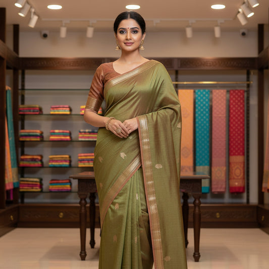 mehandi green maheshwari silk saree