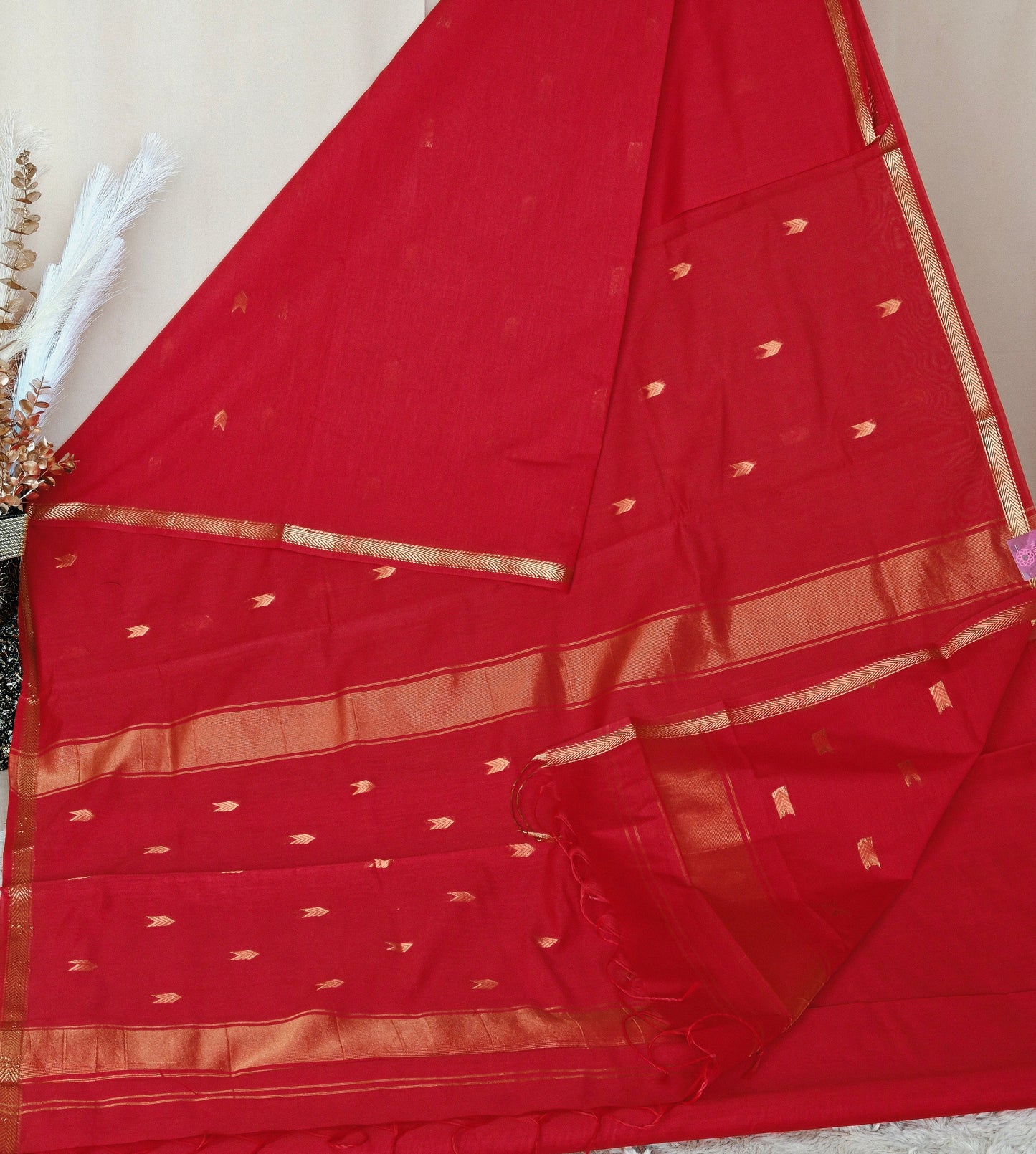 RED maheshwari silk cotton saree