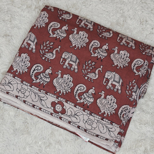 Maroon kalamkari mul cotton saree
