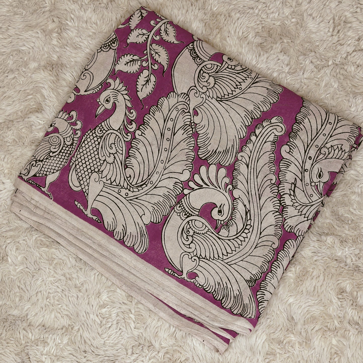 Pink kalamkari mul cotton saree