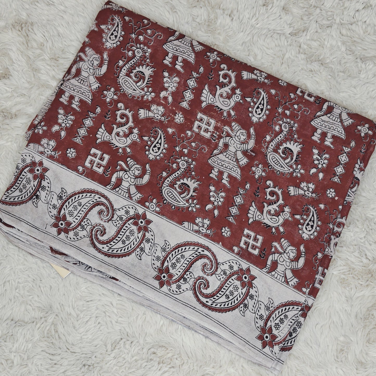Maroon kalamkari mul cotton saree