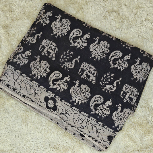 Black kalamkari mul cotton saree