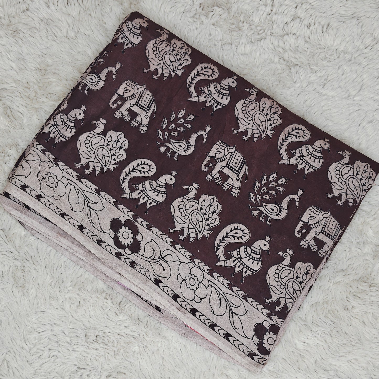 Dark Brown kalamkari mul cotton saree