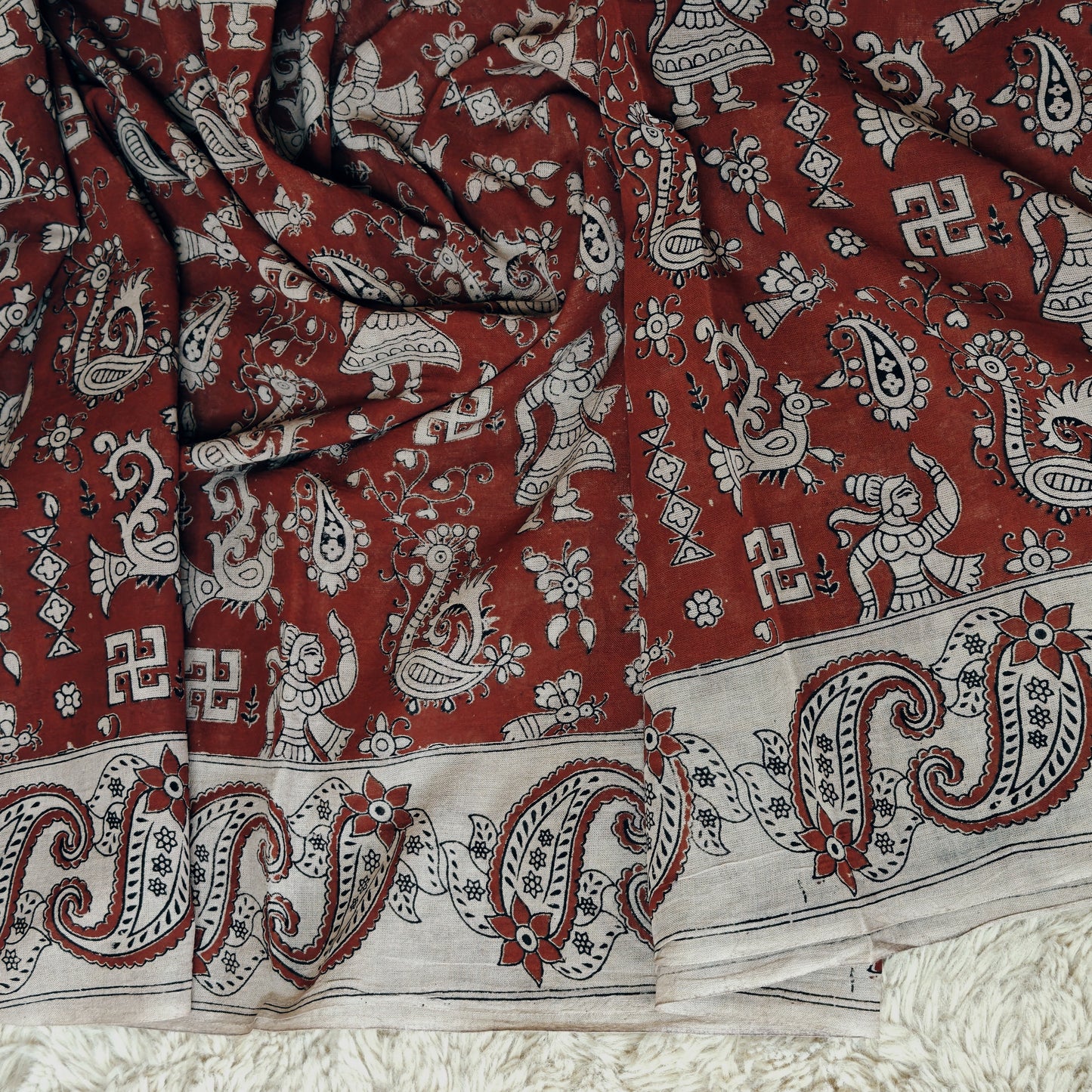 Maroon kalamkari mul cotton saree