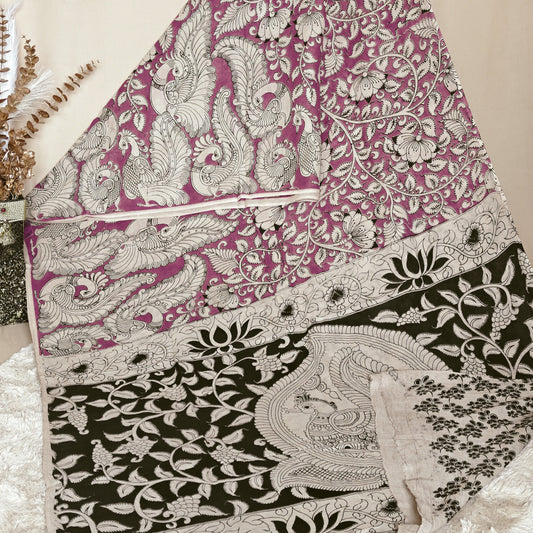 Pink kalamkari mul cotton saree