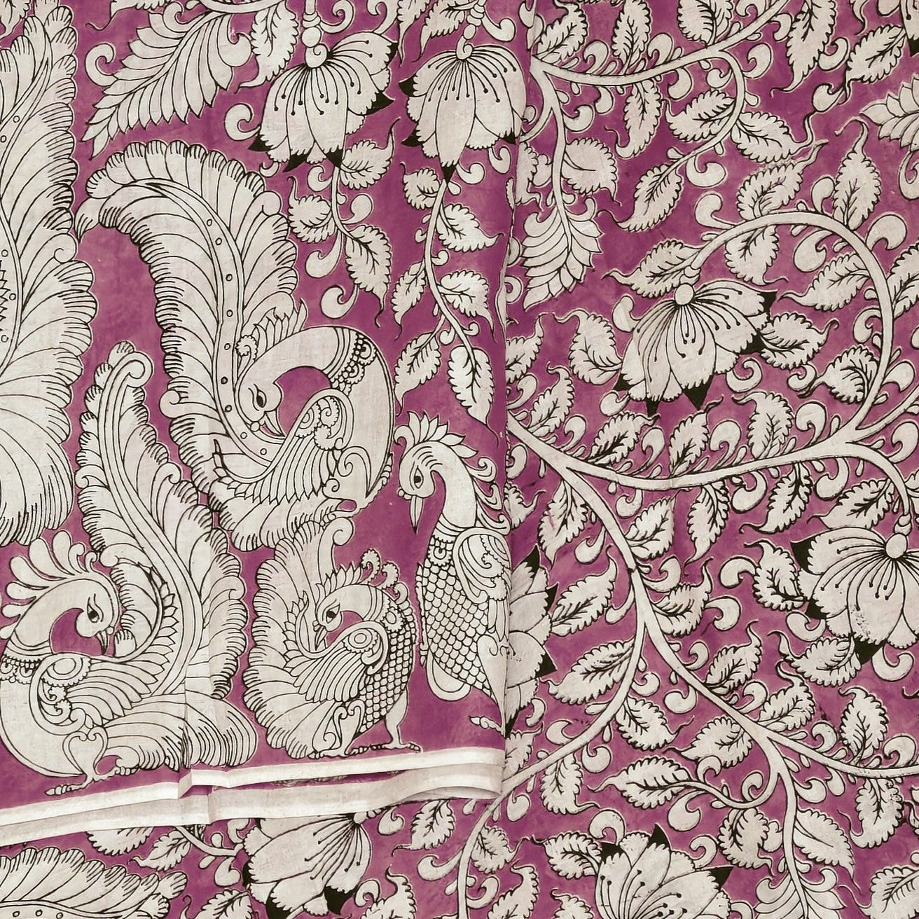 Pink kalamkari mul cotton saree