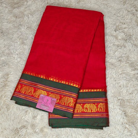 Red pure narayanpet cotton saree