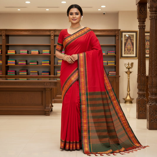 Red pure narayanpet cotton saree