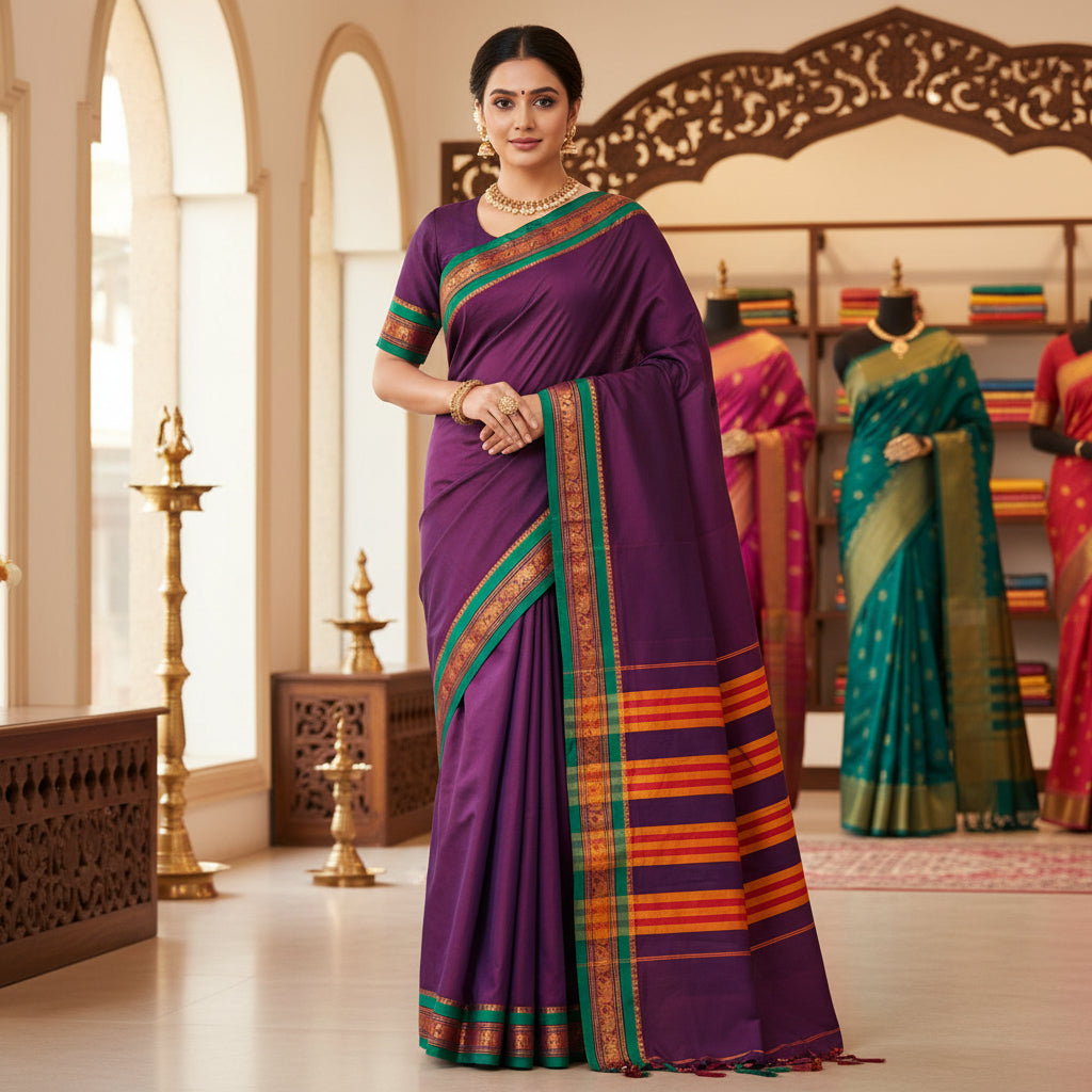 Purple pure narayanpet cotton saree