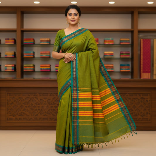 Mante green pure narayanpet cotton saree