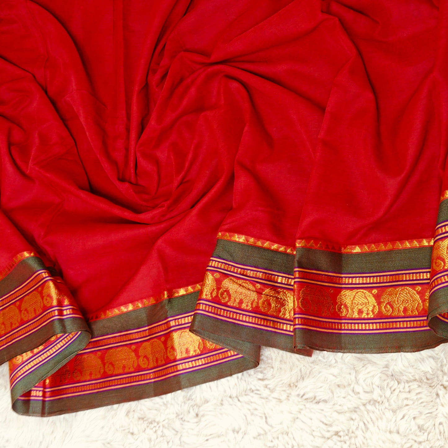 Red pure narayanpet cotton saree
