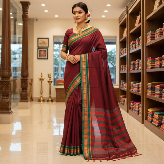 Maroon Pure Narayanpet cotton saree