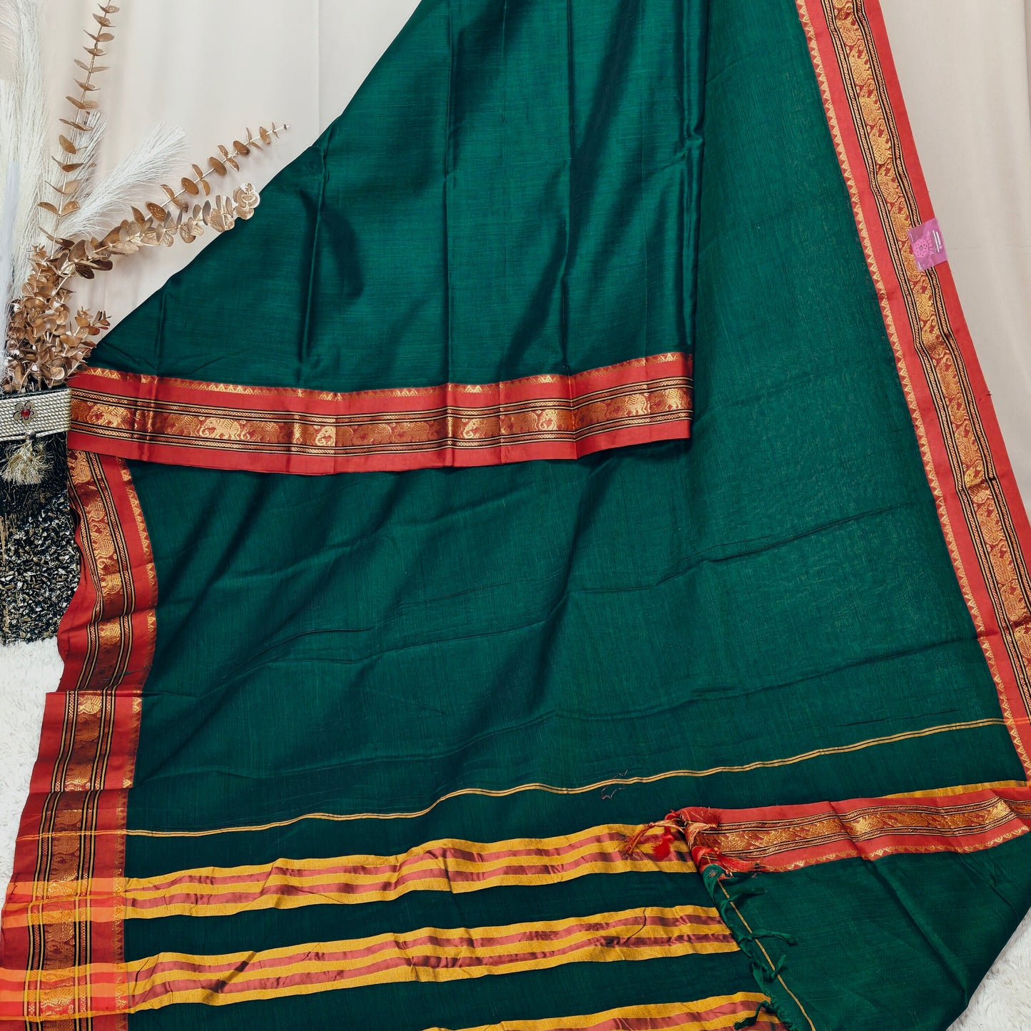 Green pure narayanpet cotton saree