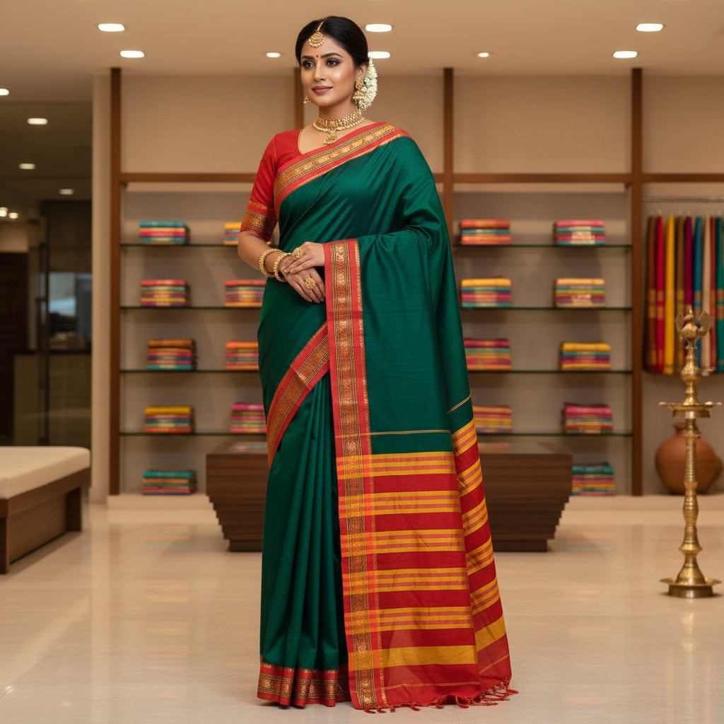Green pure narayanpet cotton saree