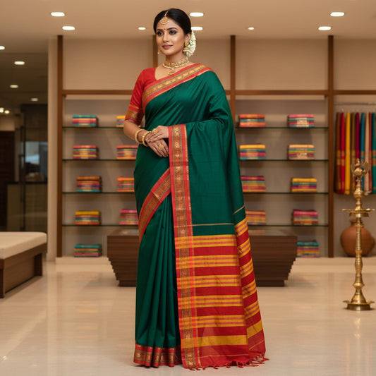 Green pure narayanpet cotton saree