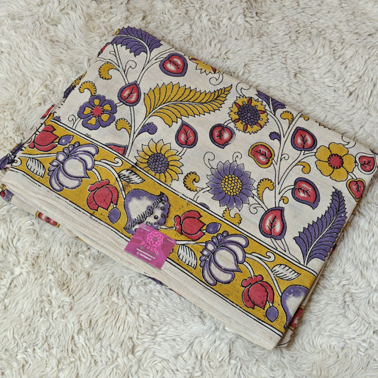 half white kalamkari mul cotton saree